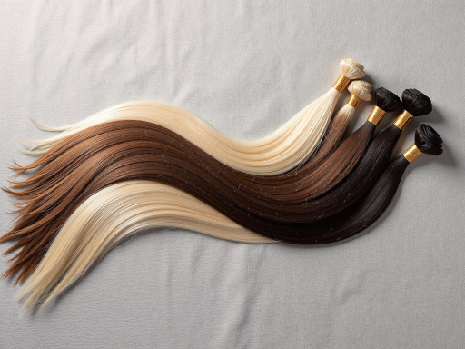 Set of clip-in hair extensions in various lengths and colors, showing secure clip attachments