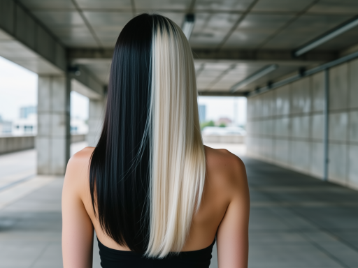 Side-by-side comparison showing perfect color match between natural hair and extensions